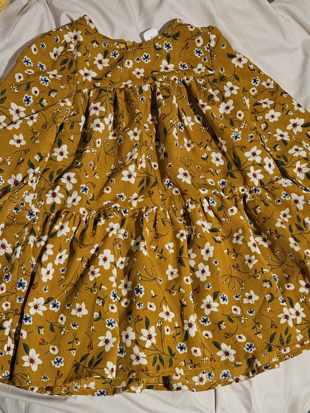 SHEIN Mustard Floral Tiered A-Line Dress. Girls 12-18M.